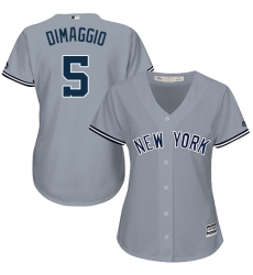 Women's Majestic New York Yankees #5 Joe DiMaggio Replica Grey Road MLB Jersey