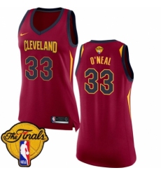 Women's Nike Cleveland Cavaliers #33 Shaquille O'Neal Authentic Maroon 2018 NBA Finals Bound NBA Jersey - Icon Edition