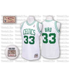 Men's Mitchell and Ness Boston Celtics #33 Larry Bird Authentic White Throwback NBA Jersey