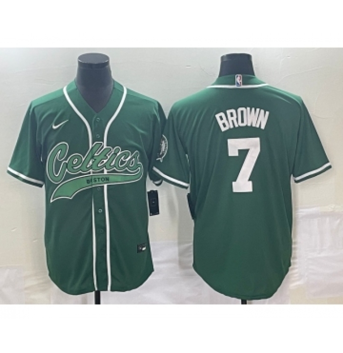 Men's Boston Celtics #7 Jaylen Brown Green With Patch Stitched Baseball Jersey