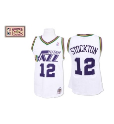 Men's Mitchell and Ness Utah Jazz #12 John Stockton Authentic White Throwback NBA Jersey