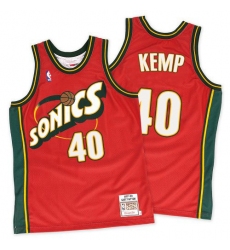 Men's Mitchell and Ness Oklahoma City Thunder #40 Shawn Kemp Authentic Red SuperSonics Throwback NBA Jersey