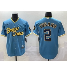 Men's Milwaukee Brewers #2 Brice Turang Powder Blue City Connect Cool Base Stitched Jersey