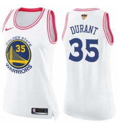 Women's Nike Golden State Warriors #35 Kevin Durant Swingman White/Pink Fashion 2018 NBA Finals Bound NBA Jersey