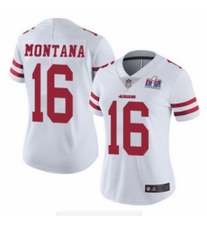 Women's San Francisco 49ers #16 Joe Montana White Vapor Untouchable Limited Stitched 2024 Super Bowl LVIII Jersey