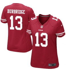 Women's Nike San Francisco 49ers #13 Aaron Burbridge Game Red Team Color NFL Jersey