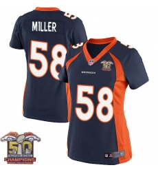 Women's Nike Denver Broncos #58 Von Miller Elite Navy Blue Alternate Super Bowl 50 Champions NFL Jersey