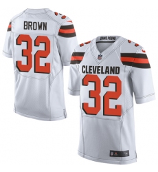 Men's Nike Cleveland Browns #32 Jim Brown Elite White NFL Jersey