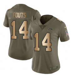 Women's Nike Los Angeles Chargers #14 Dan Fouts Limited Olive/Gold 2017 Salute to Service NFL Jersey