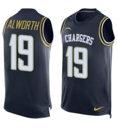 Men's Nike Los Angeles Chargers #19 Lance Alworth Limited Navy Blue Player Name & Number Tank Top NFL Jersey