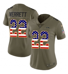 Women's Nike Los Angeles Chargers #22 Jason Verrett Limited Olive/USA Flag 2017 Salute to Service NFL Jersey