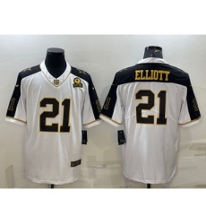 Men's Dallas Cowboys #21 Ezekiel Elliott White Gold Edition With 1960 Patch Limited Stitched Football Jersey