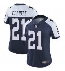 Women's Nike Dallas Cowboys #21 Ezekiel Elliott Elite Navy Blue Throwback Alternate NFL Jersey