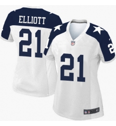 Women's Nike Dallas Cowboys #21 Ezekiel Elliott Elite White Throwback Alternate NFL Jersey