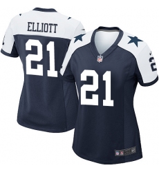 Women's Nike Dallas Cowboys #21 Ezekiel Elliott Game Navy Blue Throwback Alternate NFL Jersey