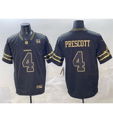 Men's Dallas Cowboys #4 Dak Prescott Black Gold 2025 F.U.S.E. 94 Marshawn Kneeland Memorial Vapor Limited Stitched Football Jersey