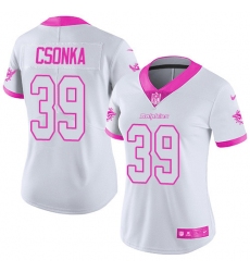 Women's Nike Miami Dolphins #39 Larry Csonka Limited White/Pink Rush Fashion NFL Jersey