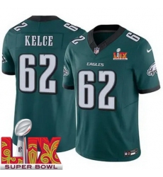 Men's Philadelphia Eagles Jason Kelce #62 Green 2024 2025 Super Bowl LIX F U S E Stitched NFL Jersey
