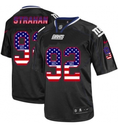 Men's Nike New York Giants #92 Michael Strahan Elite Black USA Flag Fashion NFL Jersey