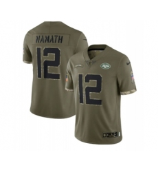 Men's New York Jets #12 Joe Namath 2022 Olive Salute To Service Limited Stitched Jersey