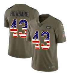 Men's Nike New York Jets #43 Julian Howsare Limited Olive/USA Flag 2017 Salute to Service NFL Jersey