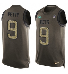 Men's Nike New York Jets #9 Bryce Petty Limited Green Salute to Service Tank Top NFL Jersey