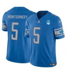 Men's Detroit Lions #5 David Montgomery Blue 2023 F.U.S.E. 90th Anniversary Vapor Untouchable Limited Stitched Jersey