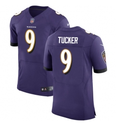 Men's Nike Baltimore Ravens #9 Justin Tucker Elite Purple Team Color NFL Jersey