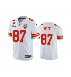 Men's Kansas City Chiefs #87 Travis Kelce White Super Bowl LVII Patch And 4-star C Patch Vapor Untouchable Limited Stitched Jersey