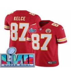 Youth Kansas City Chiefs #87 Travis Kelce Limited Red Super Bowl LVII Vapor Jersey