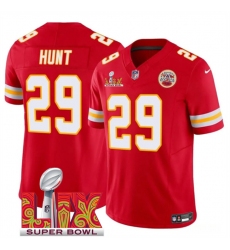 Men's Kansas City Chiefs #29 Kareem Hunt Red 2025 Super Bowl LIX F.U.S.E. Vapor Limited Stitched Football Jersey