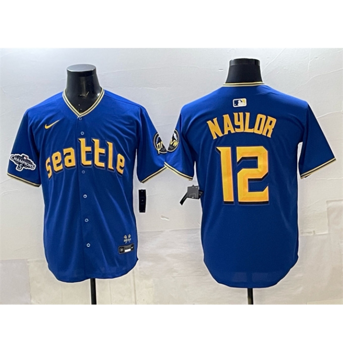 Men's Seattle Mariners #12 Josh Naylor Royal With 2025 AL West Division Champions Limited Stitched jersey