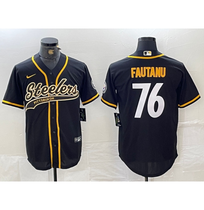Men's Pittsburgh Steelers #76 Troy Fautanu Black With Cool Base Stitched Baseball Jersey