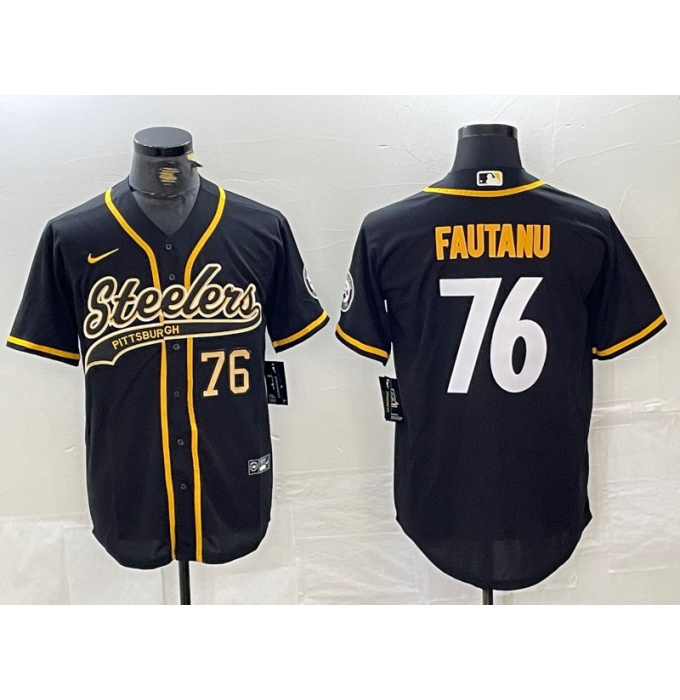 Men's Pittsburgh Steelers #76 Troy Fautanu Black With Cool Base Stitched Baseball Jerseys