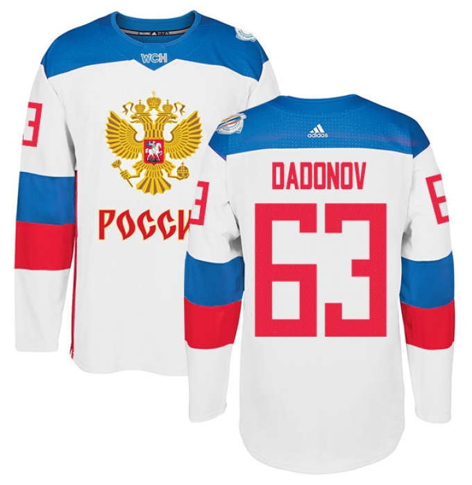 Men's Adidas Team Russia #63 Evgenii Dadonov Authentic White Home 2016 World Cup of Hockey Jersey