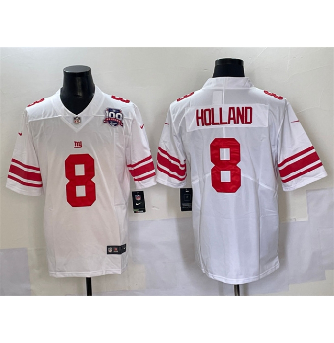 Men's New York Giants #8 Jevon Holland White 2025 With 100th Season Vapor Untouchable Limited Stitched Jersey