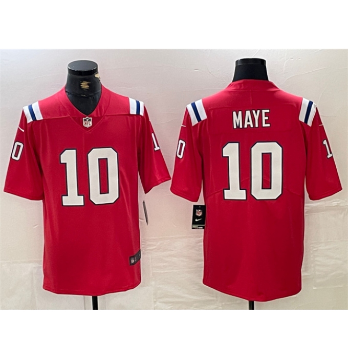 Men's New England Patriots #10 Drake Maye Red 2024 Draft Vapor Limited Football Stitched Jersey