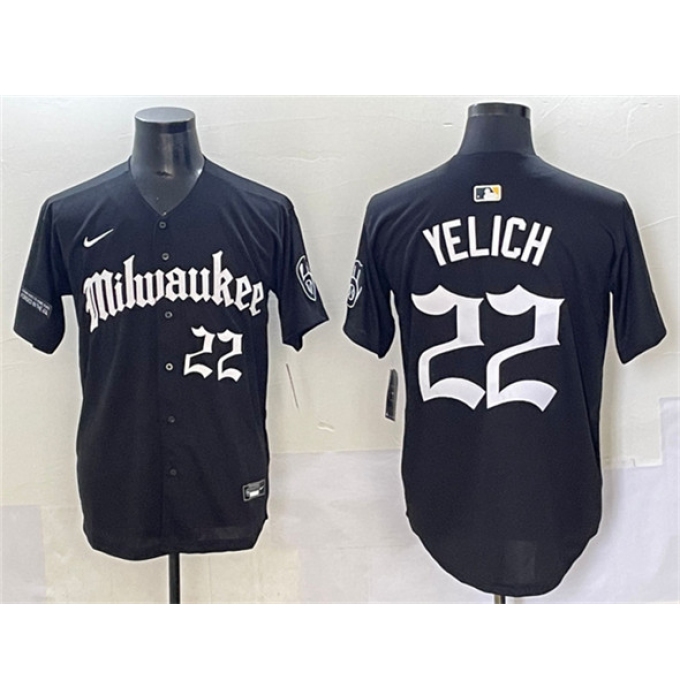Men's Milwaukee Brewers #22 Christian Yelich Black 'Gothic 414 Shadows Edition' Vapor Premier Limited Stitched Jersey