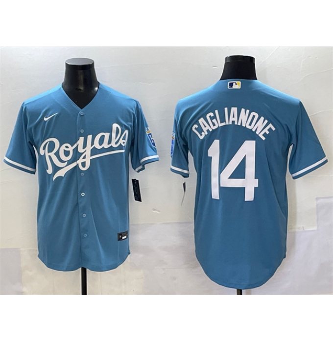 Men's Kansas City Royals #14 Jac Caglianone Light Blue Cool Base Stitched Baseball Jersey