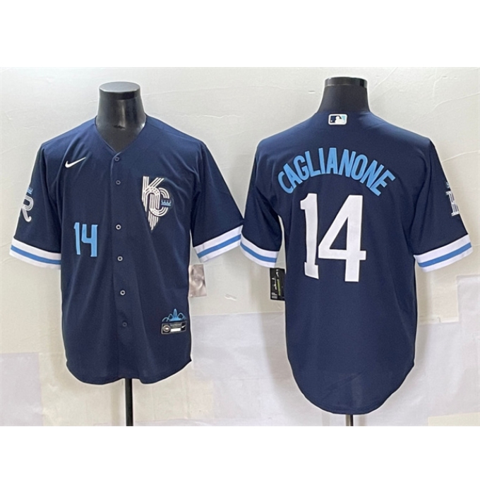 Men's Kansas City Royals #14 Jac Caglianone Navy City Connect Stitched Baseball Jersey
