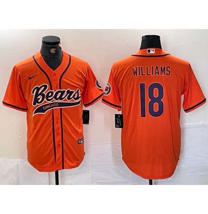 Men's Chicago Bears #18 Caleb Williams Orange With Cool Base Stitched Baseball Jersey