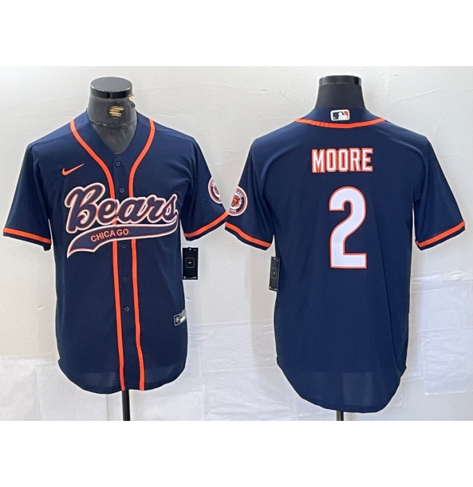 Men's Chicago Bears #2 DJ Moore Navy BlueWith Cool Base Stitched Baseball Jersey
