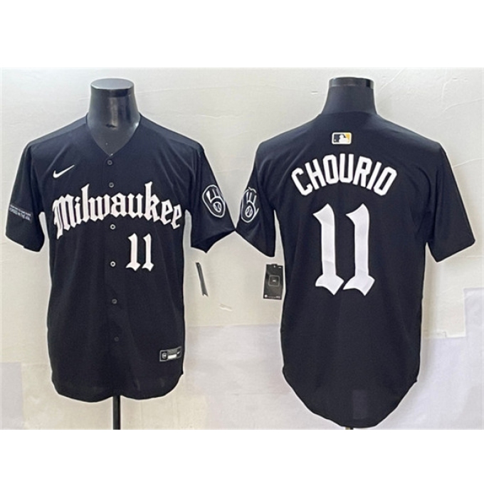 Men's Milwaukee Brewers #11 Jackson Chourio Black 'Gothic 414 Shadows Edition' Vapor Premier Limited Stitched Jersey