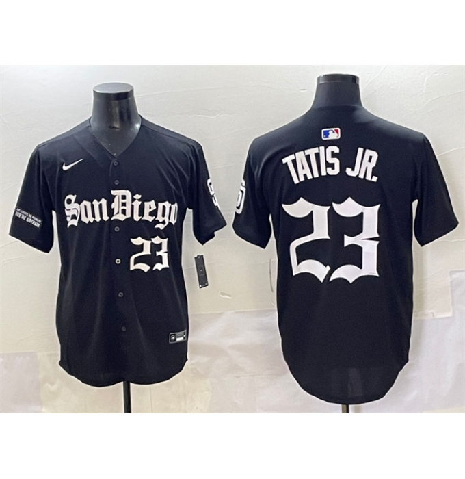 Men's San Diego Padres #23 Fernando Tatis Jr. Black Gothic Edition Vapor Limited Stitched Baseball Jersey