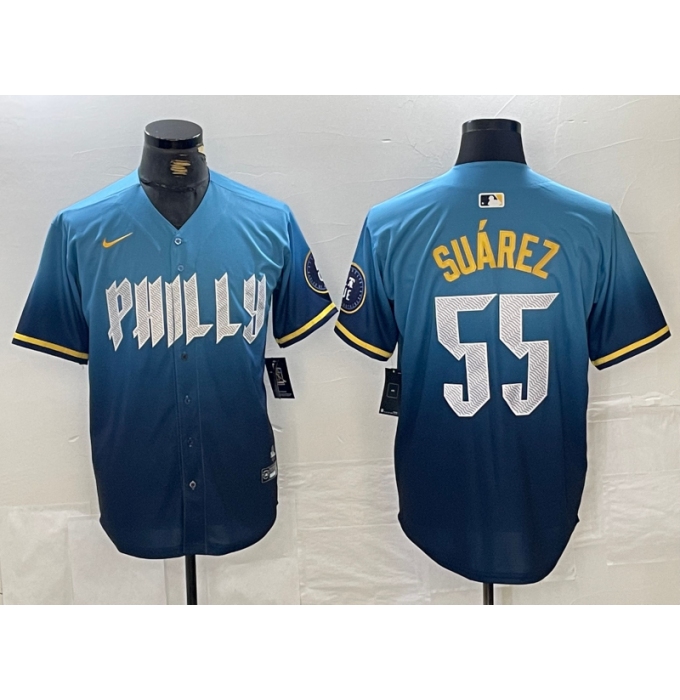 Men's Philadelphia Phillies #55 Ranger Suarez Blue 2024 City Cool Base Jersey