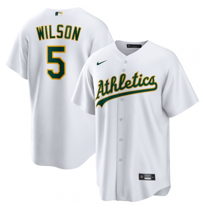Men's Oakland Athletics #5 Jacob Wilson White Cool Base Stitched Jersey