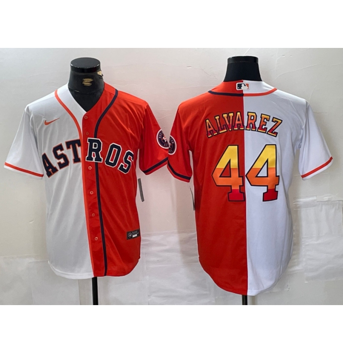 Men's Houston Astros #44 Yordan Alvarez White Orange Split Stitched Baseball Jersey
