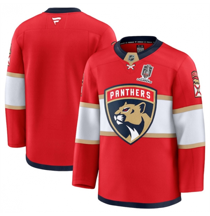 Men's Florida Panthers Blank Red Home 2025 Stanley Cup Champions Stitched Jersey