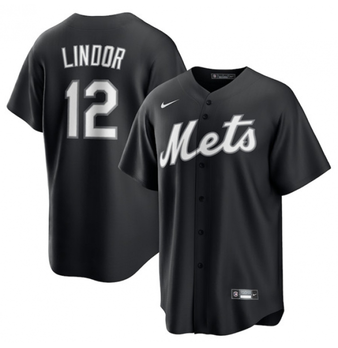 Men's New York Mets #12 Francisco Lindor Black Lights Out Limited Stitched Baseball Jersey