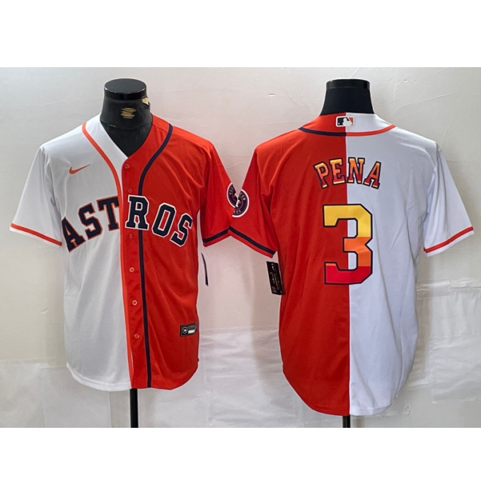 Men's Houston Astros #3 Jeremy Pena White Orange Split Stitched Baseball Jersey